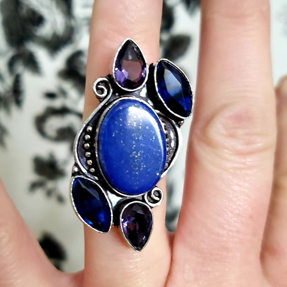 New Lapis Lazuli, Iolite and Amethyst 925 Silver Ring. - Picture 4 of 8
